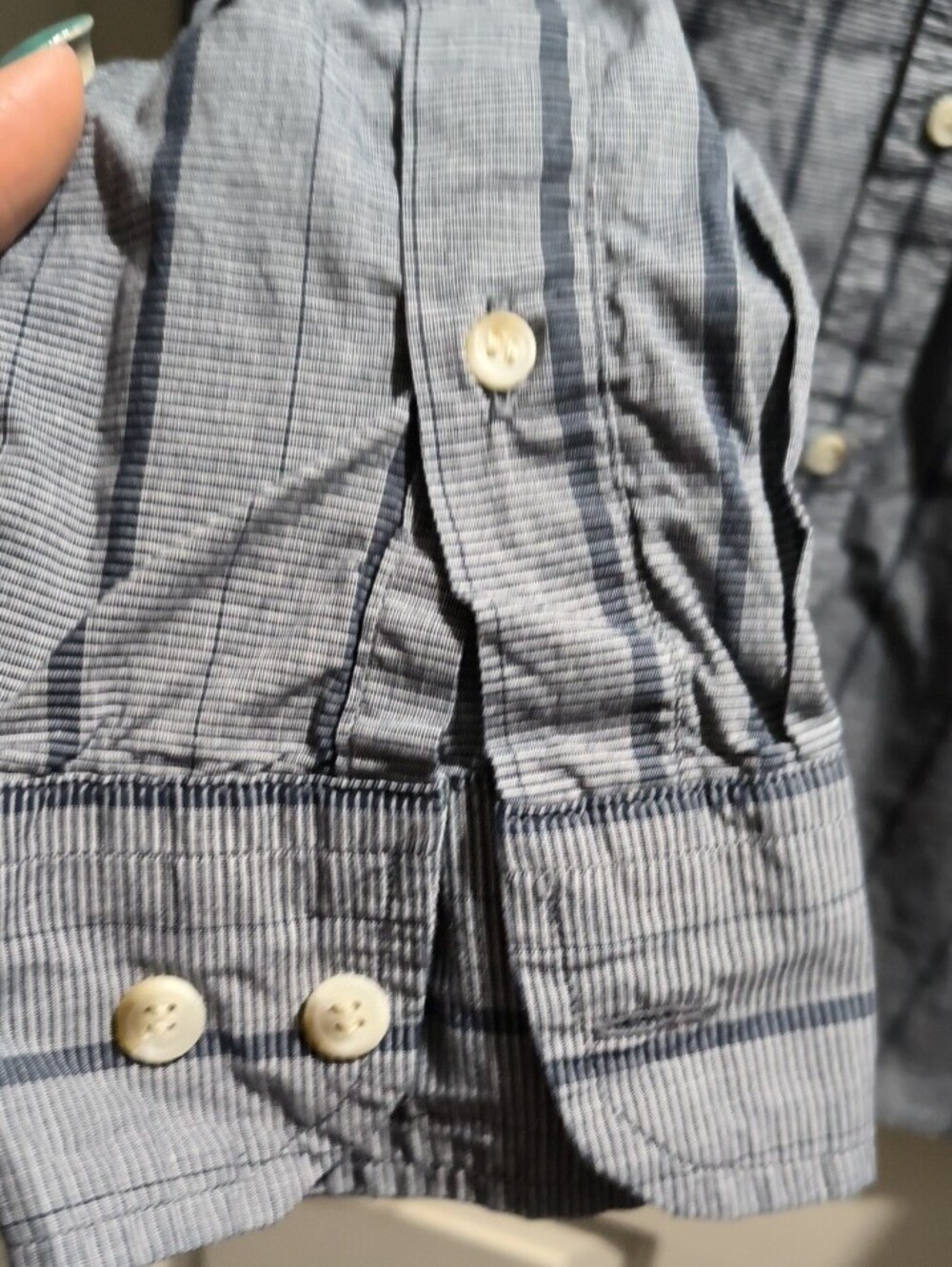 Banana Republic Men's Navy and Light Blue Striped Button-Down Shirt - Picture 3 of 3